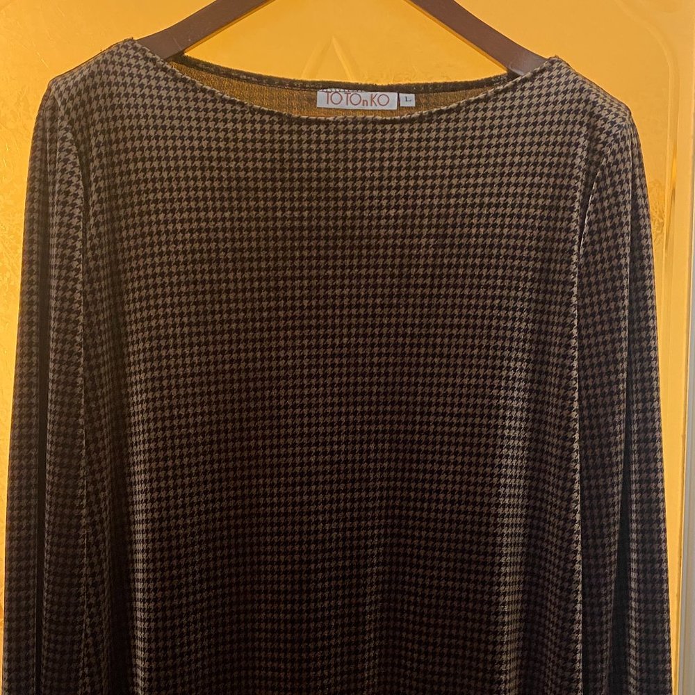 TOTO & KO Velvet  BROWN /GOLD Herringbone Pattern-Size L- Vintage Exc Cond
